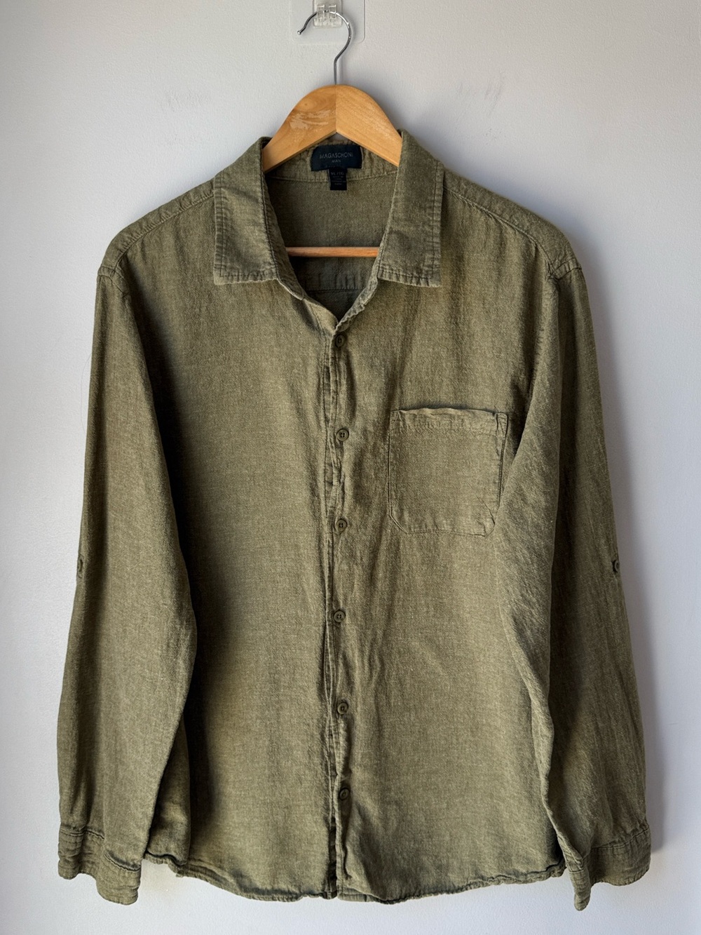 Magaschoni Men’s Linen Blend Button Down Shirt XL